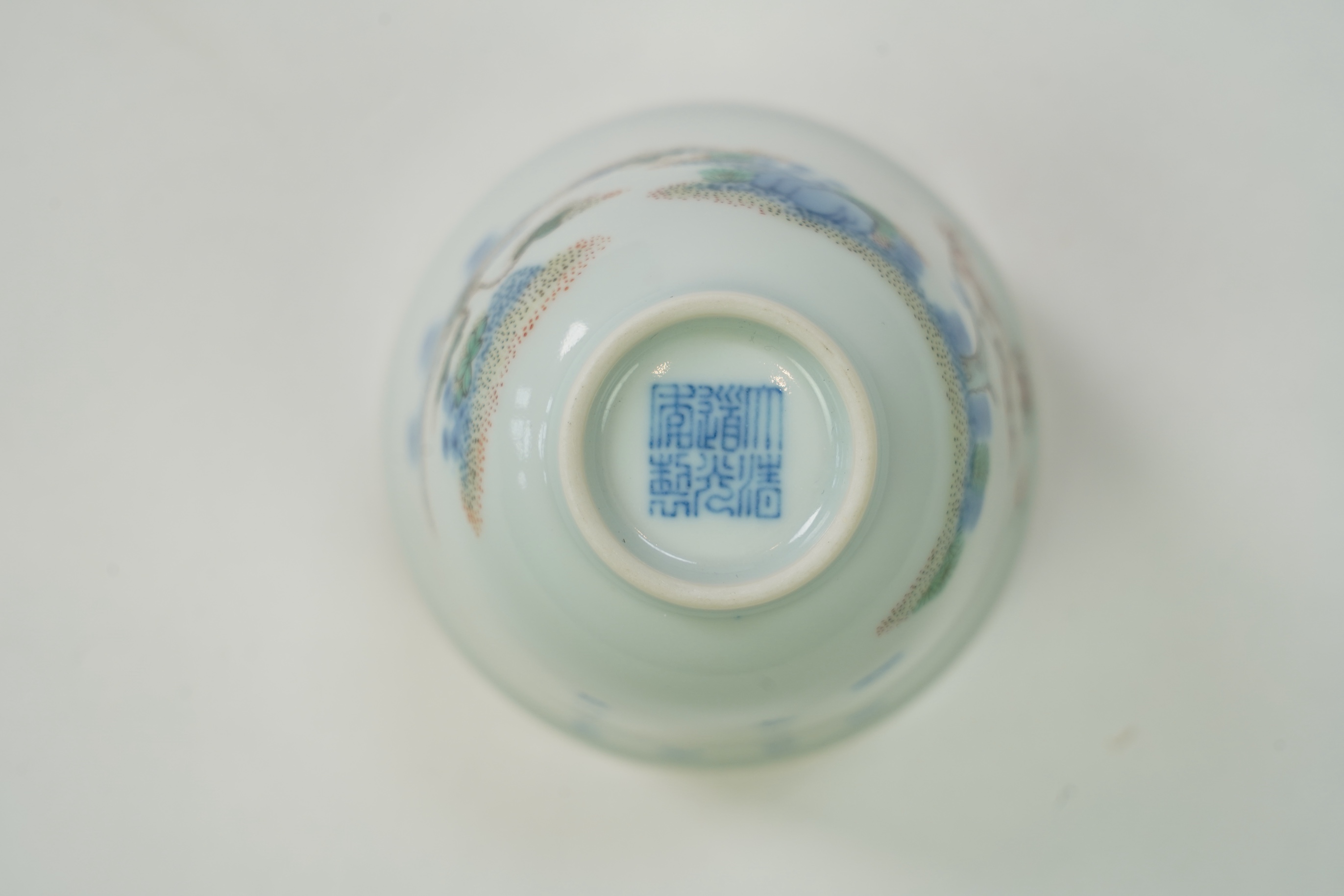 A Chinese inscribed wucai ‘month’ cup, Daoguang mark but later